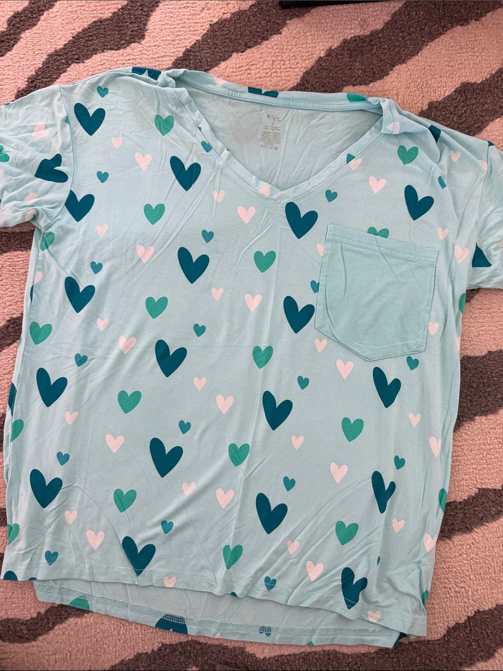 Kyte BABY Mint Blue V-Neck Heart Print Short Sleeve Tee